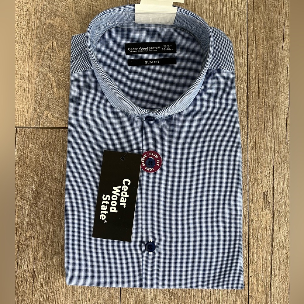 Cedar Wood State Blue Micro Pattern Dress Shirt (15.5” Neck 40” Chest) *NEW*